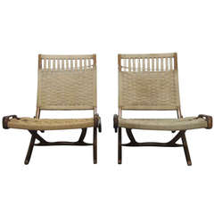 Pair Folding Rope Chairs after Hans Wegner