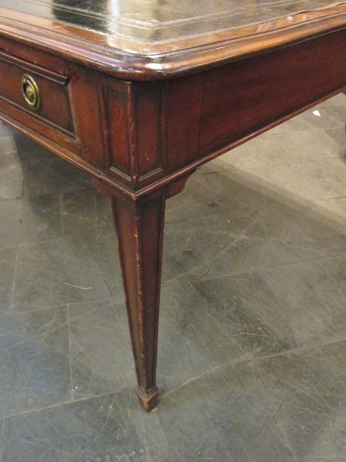 Brass 19th Century English Mahogany Leather-Top Partners Desk