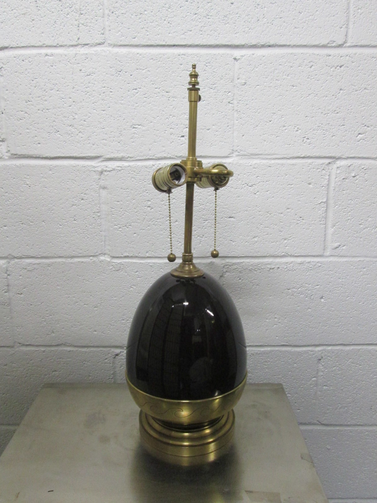 Modern Brown Ceramic and Brass Lamp For Sale