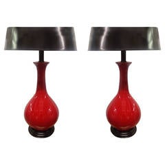 Pair of Red Ceramic Lamps 11