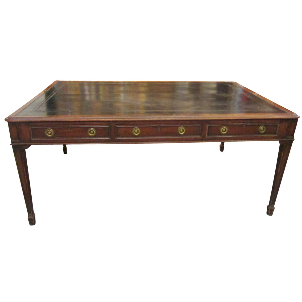 19th Century English Mahogany Leather-Top Partners Desk