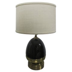 Retro Brown Ceramic and Brass Lamp