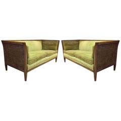 Pair of French Style Double Caned Loveseats