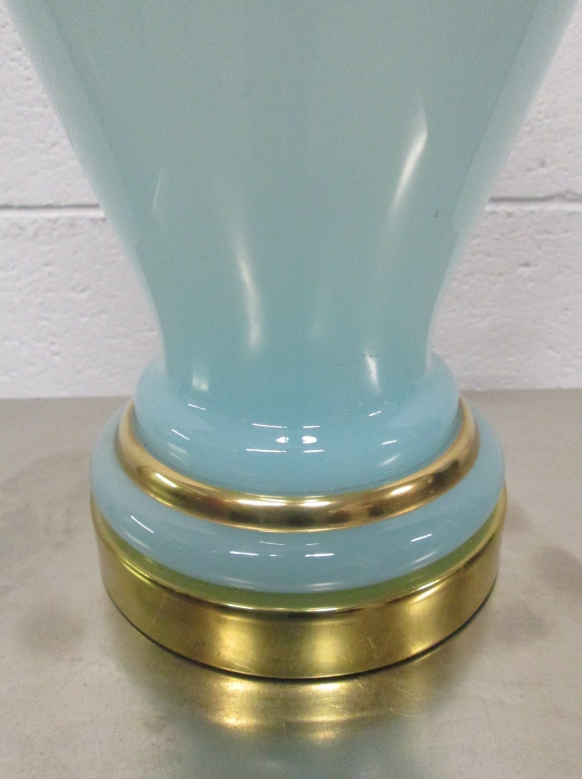 Brass Pair of Decorative Teal Opaline Lamps