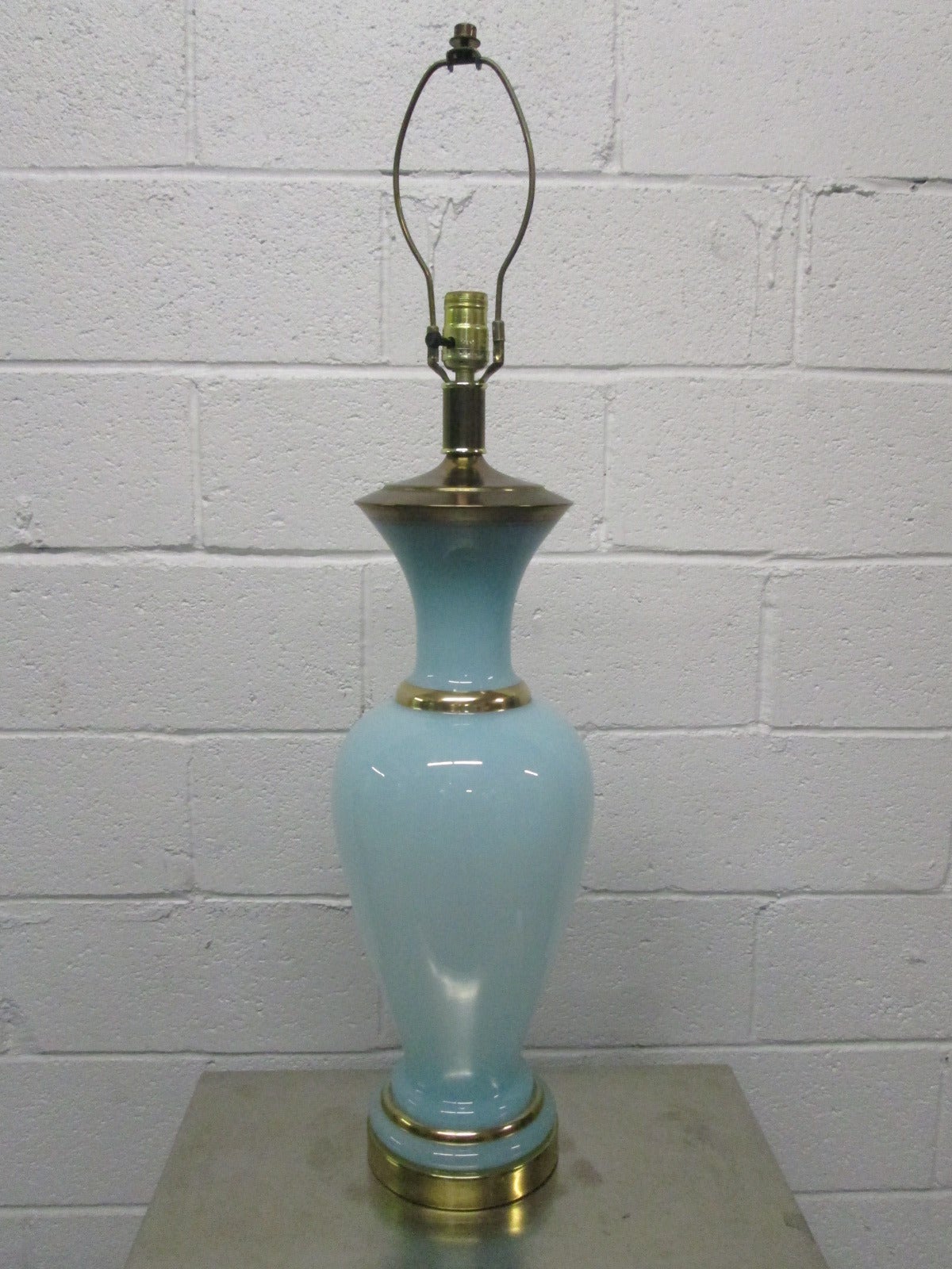 Hollywood Regency Pair of Decorative Teal Opaline Lamps