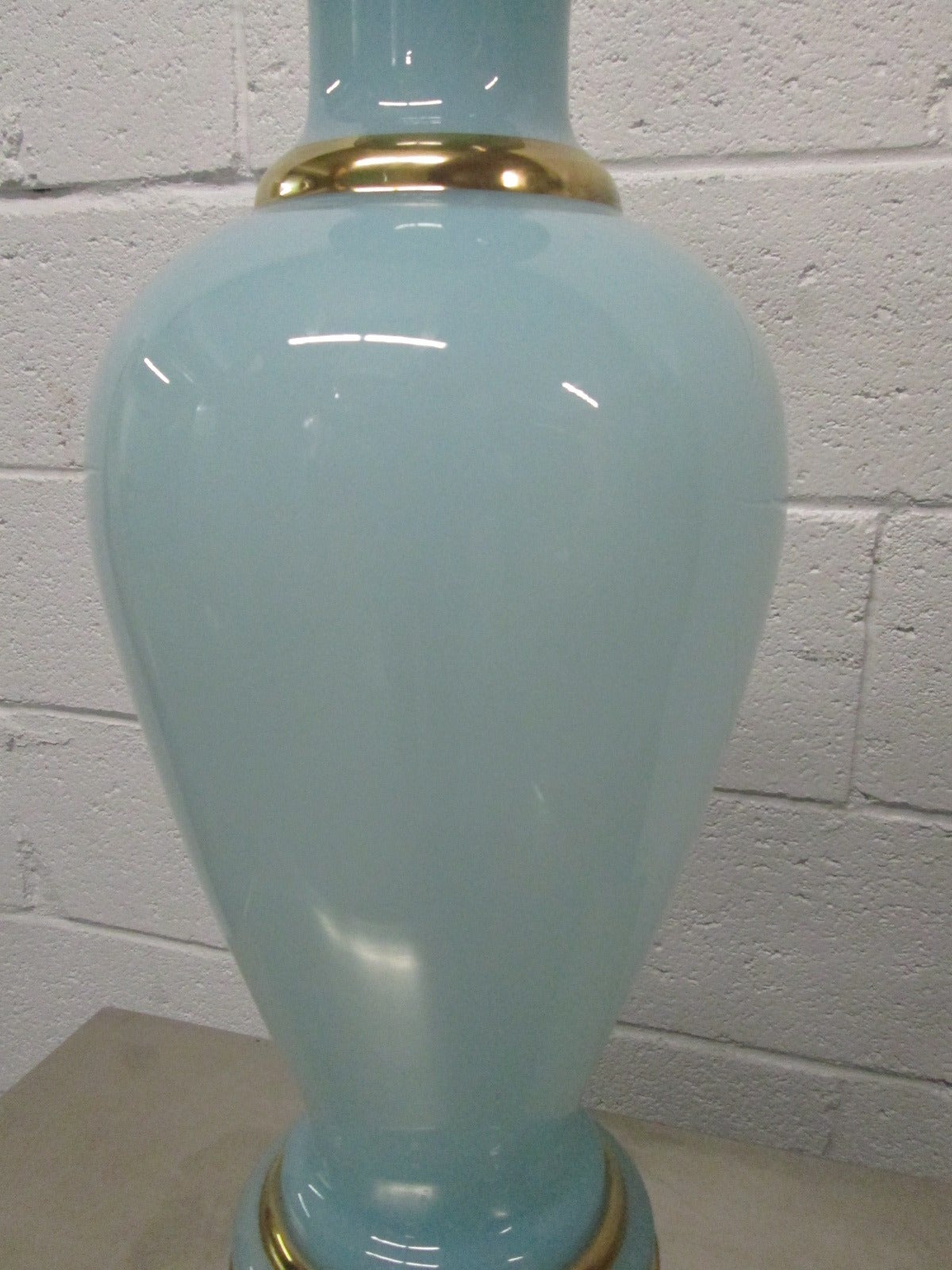 Mid-20th Century Pair of Decorative Teal Opaline Lamps