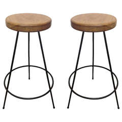 Pair of Industrial Wrought Iron Stools
