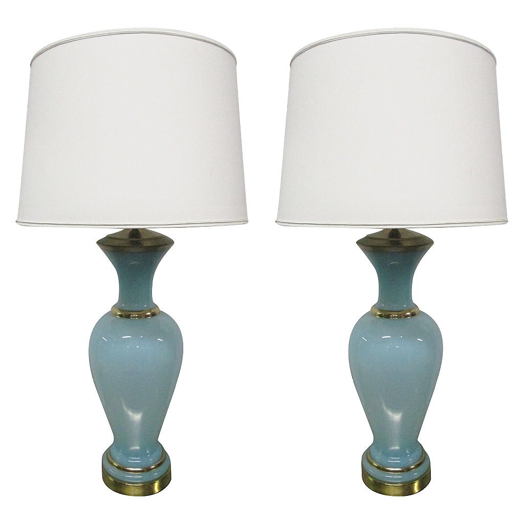Pair of Decorative Teal Opaline Lamps