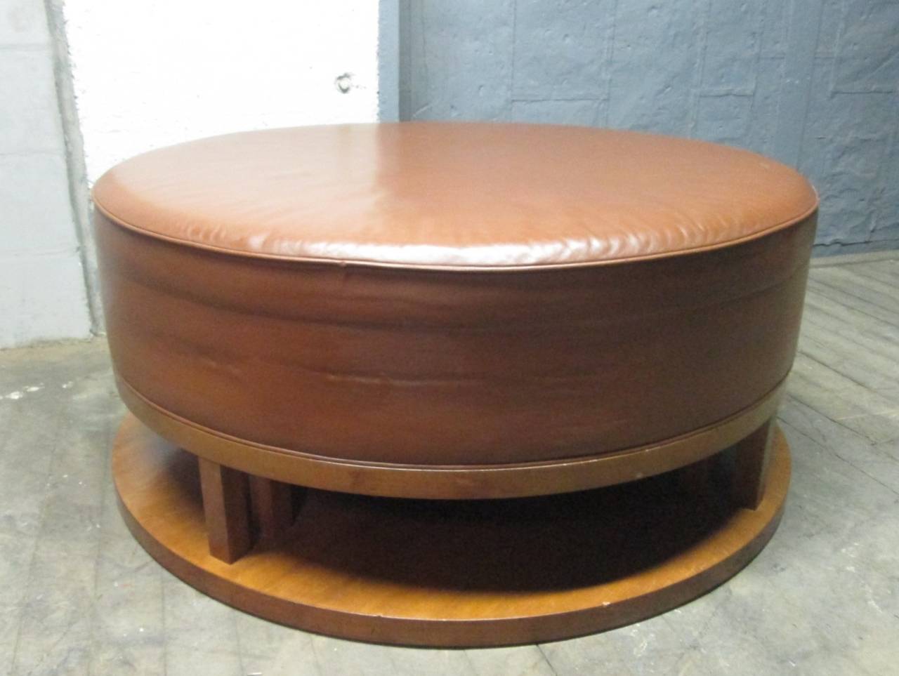 Large Art Deco Leather Walnut Ottoman For Sale at 1stdibs