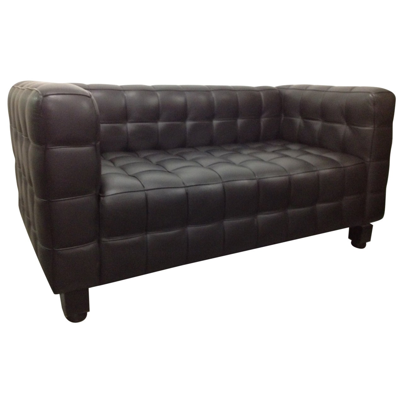 Black Leather Kubus Sofa by Josef Hoffman for Wittmann For Sale at 1stdibs