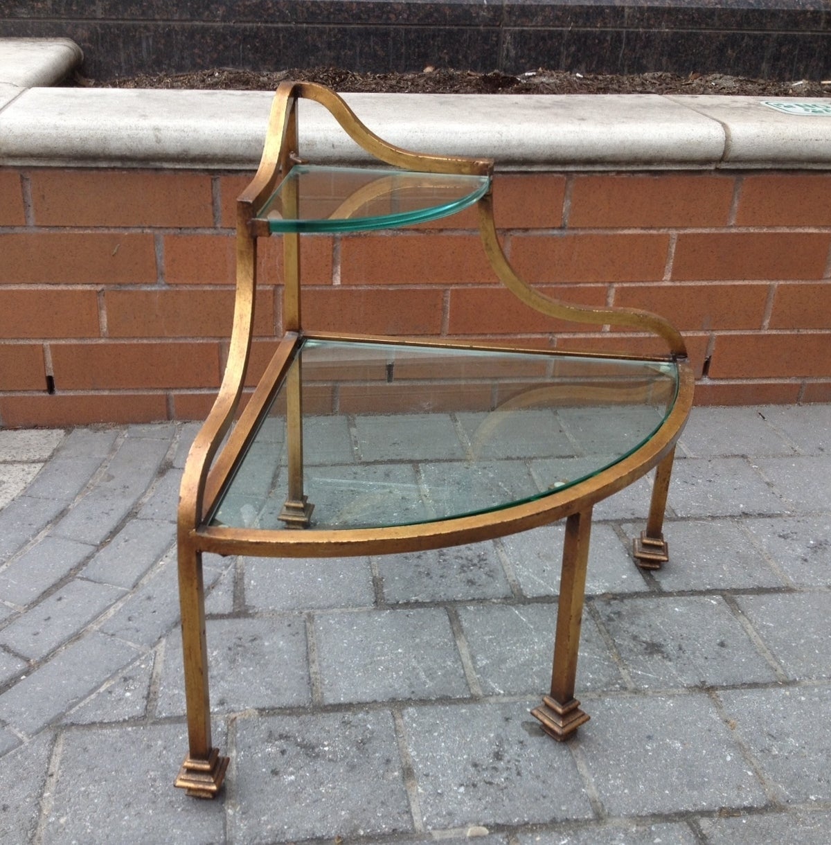 Mid-20th Century Pair of French Gilded Iron Corner Tables For Sale