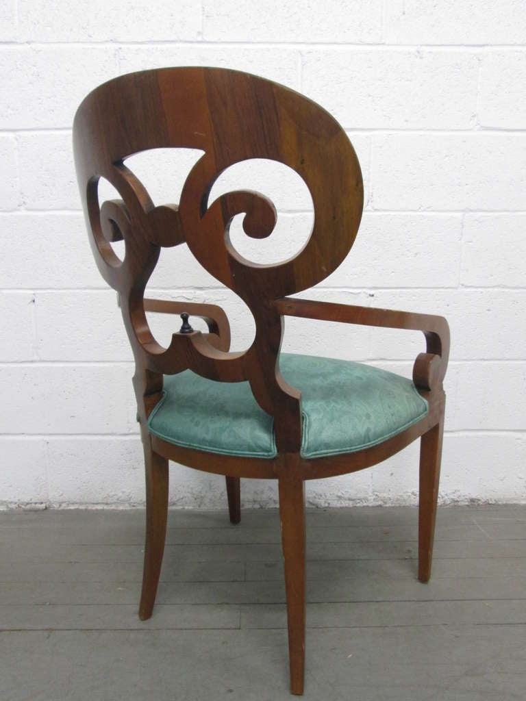 Walnut Pair Biedermeier Arm Chairs