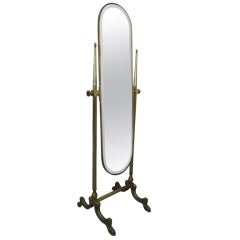 Vintage French Brass Cheval Dressing Mirror 