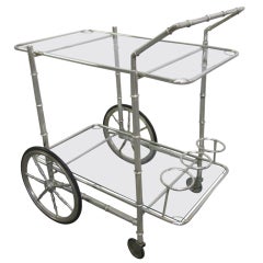 Two Tier Chromed Faux Bamboo Rolling Bar Cart
