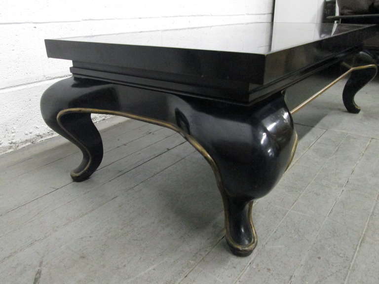 Lacquered Asian Slate Top Coffee Table in the Manner of James Mont
