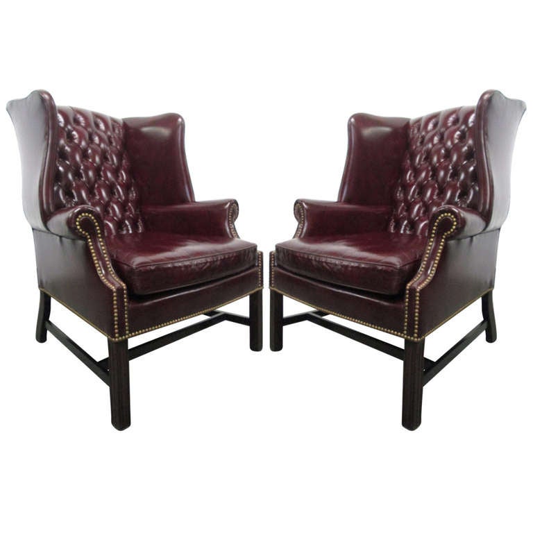 Pair of Vintage Leather Tufted Wingback Chairs For Sale at ...