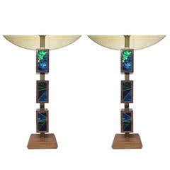 Pair of Italian Walnut and Tile Lamps 7