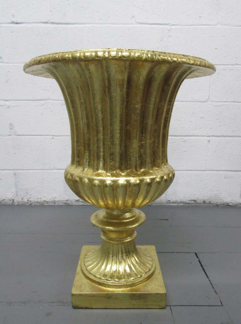 Pair Oversized Gold Gilted Urn Planters For Sale at 1stdibs