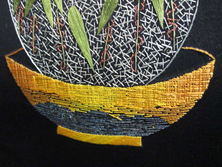 South Korean Six-Panel Vintage Korean Silk Embroidered Screen