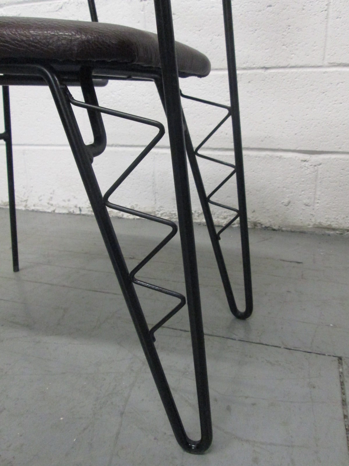 Leather Four 1950s Decorative Wrought Iron and Rattan Chairs