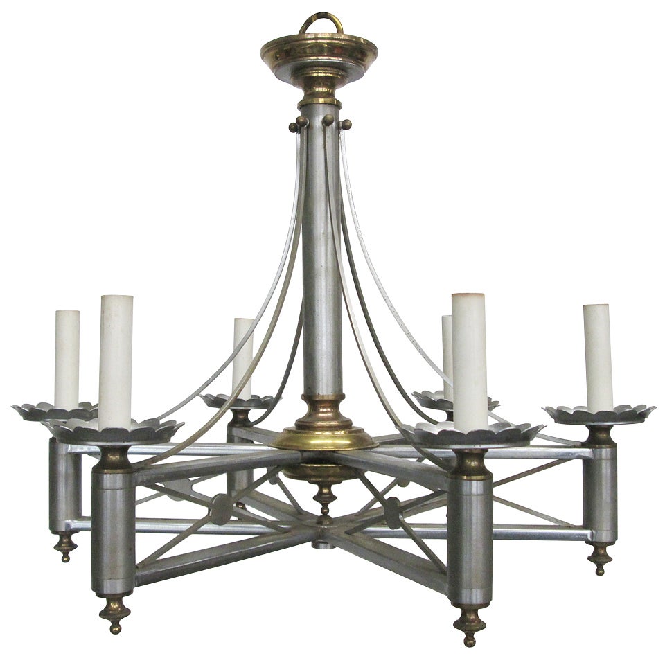 Metal Plated and Bronze Chandelier by Maison Jansen