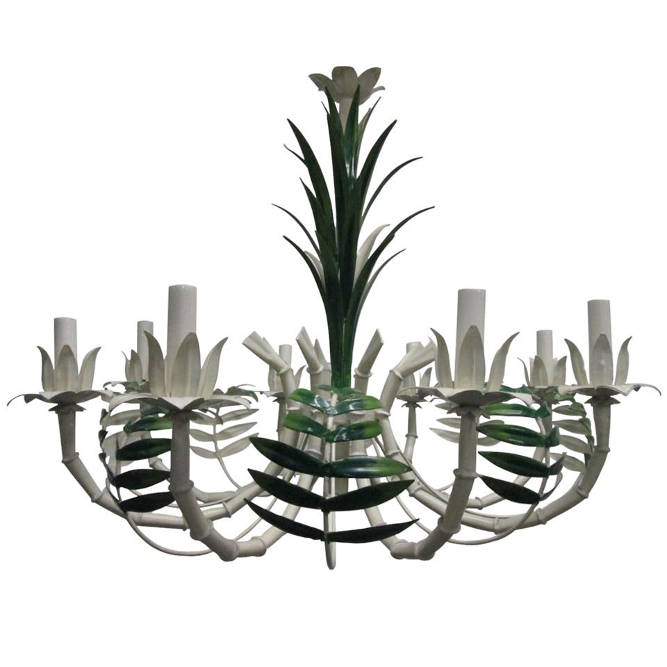 French Faux Bamboo Eight-Arm Tole Chandelier