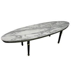 Hollywood Regency Oval Brass Marble-Top Coffee Table 6