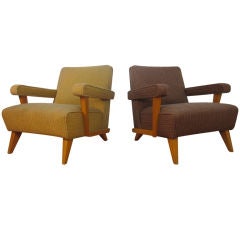 Pair of Mid Century Upholstered Arm Chairs Pair of Mid Century Upholstered Arm Chairs