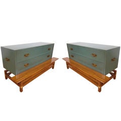 Pair MId Century Asian Inspired Chests Nightstands