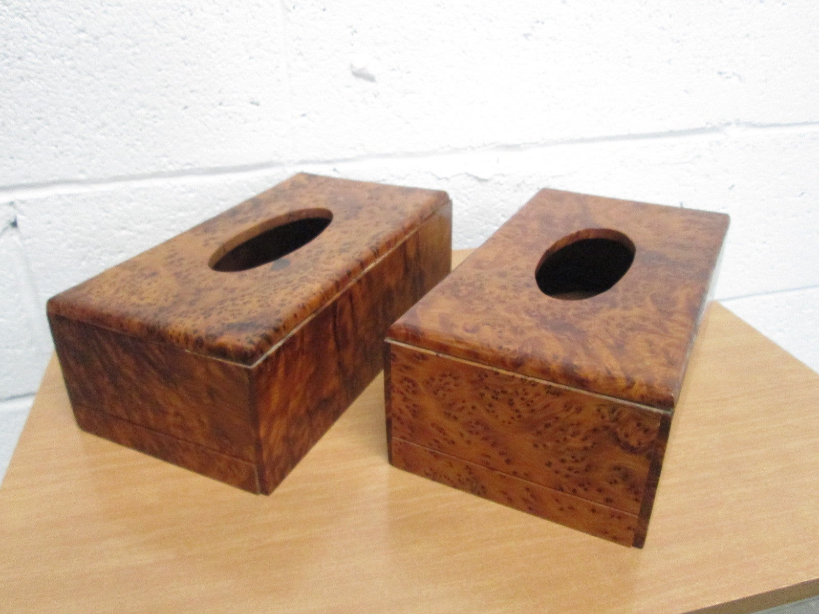 Pair of 1950s Unique Burl Wood Tissue Box Holders