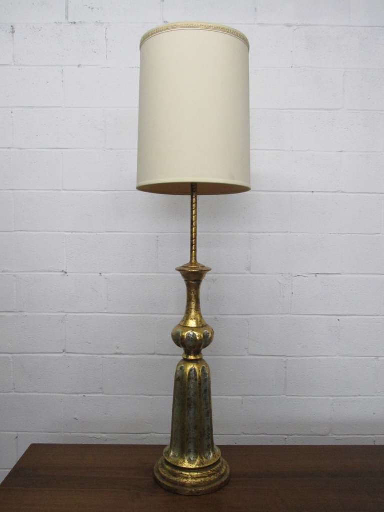 James Mont style tall silver gilded lamp. Lamp is metal and silver gild.