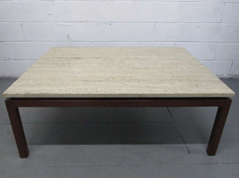 Travertine Top Coffee Table by Edward Wormley for Dunbar