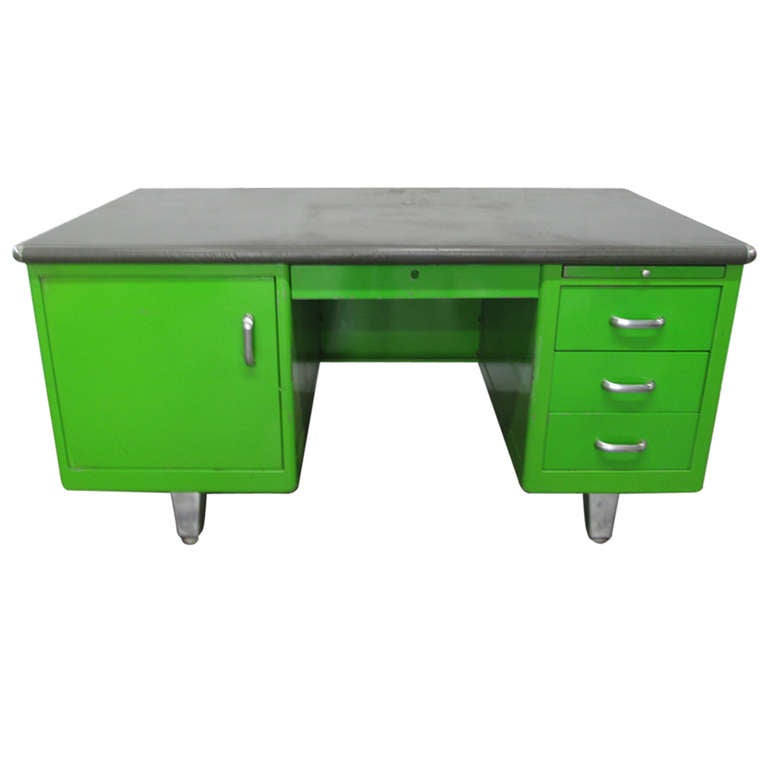 1950s Industrial Green Desk at 1stDibs