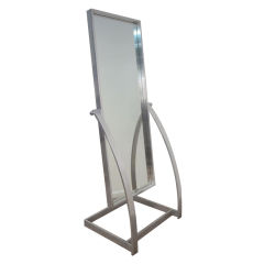 Vintage Polished Aluminum Full Length Cheval Mirror