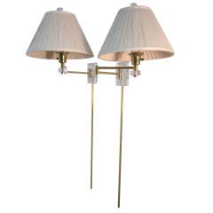 Pair of Retractable Lucite and Brass Wall Sconces