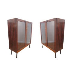 Pair of Rosewood Glass Front Cabinets