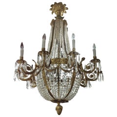 Large French Louis XVI Style Bronze and Crystal Chandelier