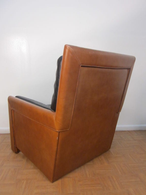 French Roche Bobois Leather Chair & Matching Ottoman