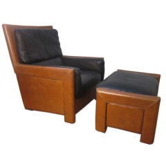 Roche Bobois Leather Chair & Matching Ottoman