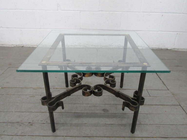 Pair French Gilt Wrought Iron End Tables