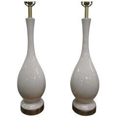 Pair Long Stem Ceramic Crackle Lamps