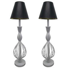 Pair, Tall Decorative Rattan Floor Lamps