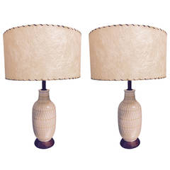 Pair of Ceramic Lamps with Walnut Base 2