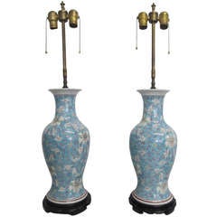 Pair Asian Style Ceramic Urn Lamps