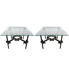 Pair French Gilt Wrought Iron End Tables