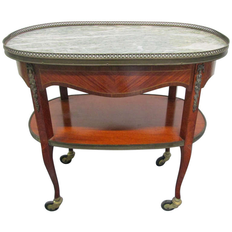 French MarbleTop, TwoTier Rolling Bar Cart For Sale at 1stdibs
