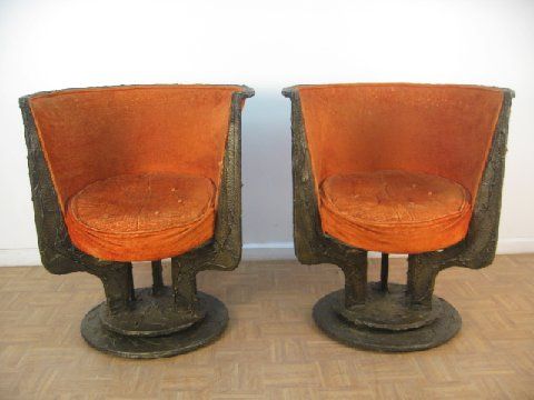 Pair Paul Evans Sculpted Bronze Chairs 2