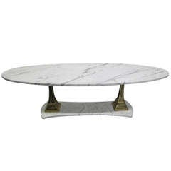 Italian Marble and Brass Oval Top Coffee Table 5