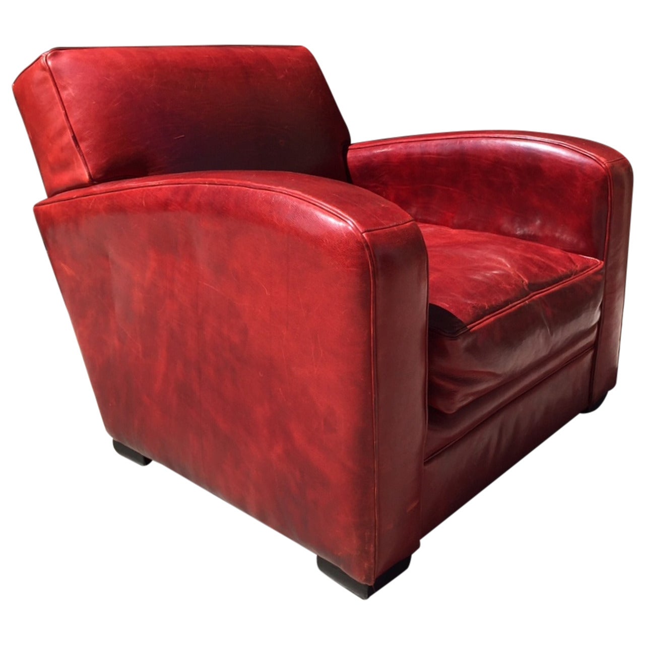 French Leather Club Chair For Sale at 1stDibs