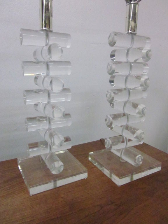 Pair of Lucite Stacked Lamps
